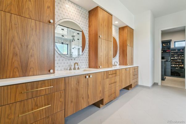 Bathroom, Dual Sink Vanities, Interior, Recessed Lighting, Walk-in Closets