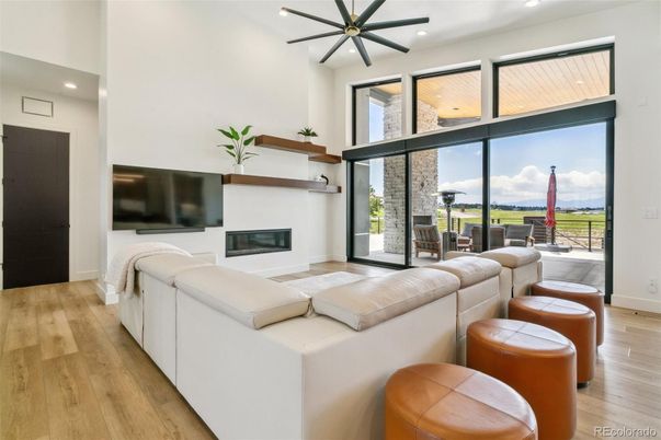 Fireplace, Interior, Living room, Pendant Lights, Recessed Lighting, Wood Texture Flooring