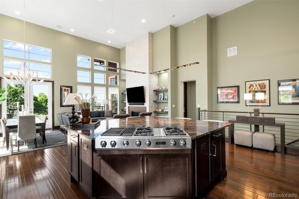 Dining room, Interior, Kitchen, Pendant Lights, Recessed Lighting, Wood Texture Flooring
