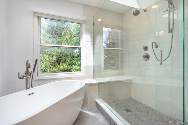 Bathroom, Free Standing Baths, Glass Shower, Interior, Recessed Lighting