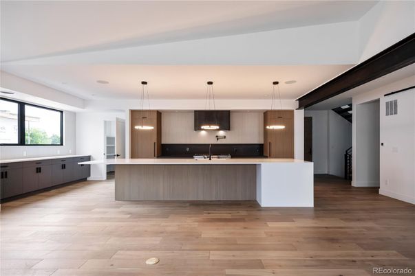 Interior, Kitchen, Pendant Lights, Recessed Lighting, Wood Texture Flooring