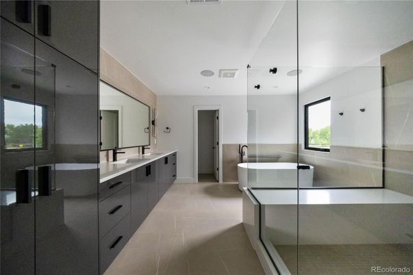 Bathroom, Dual Sink Vanities, Free Standing Baths, Glass Shower, Interior, Recessed Lighting