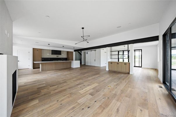 Interior, Kitchen, Pendant Lights, Recessed Lighting, Wood Texture Flooring