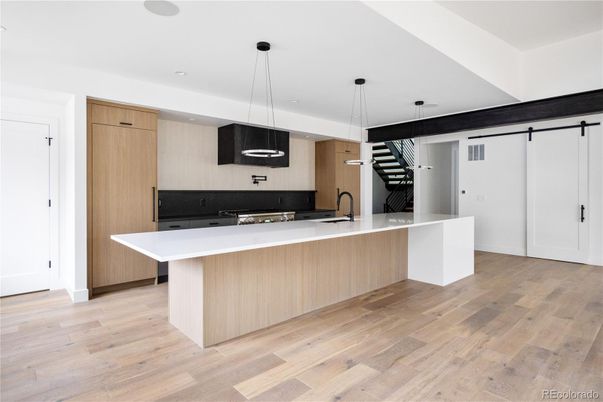 Interior, Kitchen, Pendant Lights, Recessed Lighting, Wood Texture Flooring