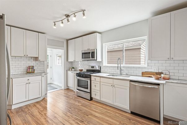 Interior, Kitchen, Stainless Steel Appliances, Wood Texture Flooring