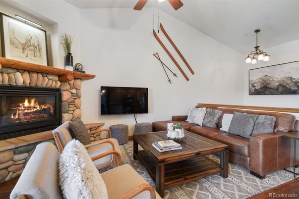 Fireplace, Interior, Living room, Pendant Lights