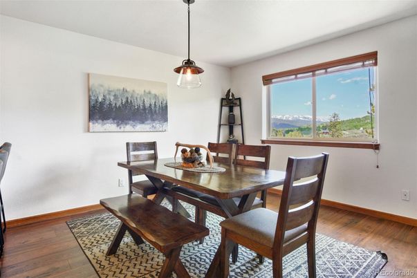 Dining room, Interior, Pendant Lights, Wood Texture Flooring