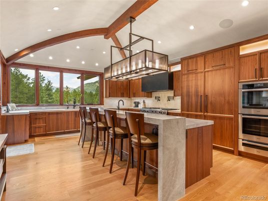 Interior, Kitchen, Recessed Lighting, Stainless Steel Appliances, Wooden Beams, Wood Texture Flooring
