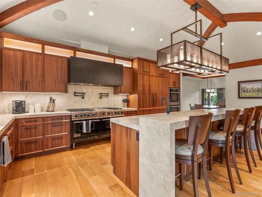 Interior, Kitchen, Recessed Lighting, Stainless Steel Appliances, Wooden Beams, Wood Texture Flooring