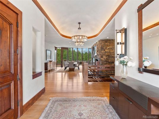 Chandelier, Dining room, Interior, Recessed Lighting, Wood Texture Flooring