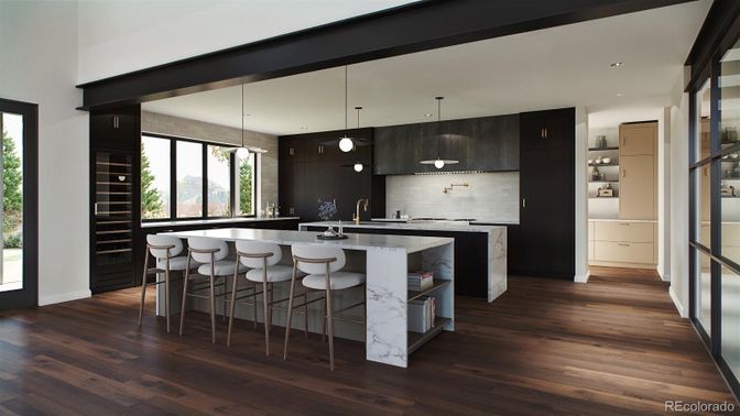 Interior, Kitchen, Pendant Lights, Recessed Lighting, Wood Texture Flooring
