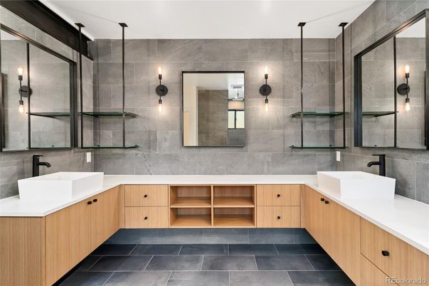 Bathroom, Dual Sink Vanities, Glass Shower, Interior