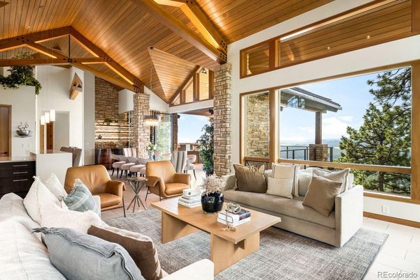 Interior, Living room, Pendant Lights, Stone Walls, Water, Wooden Beams, Wooden Ceilings