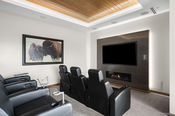 Home Theatre Room, Fireplace, Interior, Wooden Ceilings