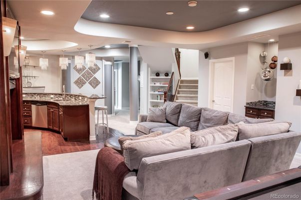 Chandelier, Interior, Living room, Recessed Lighting, Wood Texture Flooring