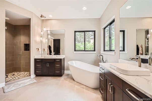 Bathroom, Dual Sink Vanities, Free Standing Baths, Glass Shower, Interior, Recessed Lighting