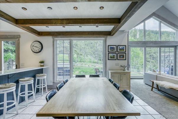 Dining room, Interior, Recessed Lighting, Wooden Beams