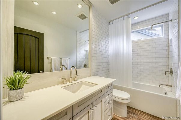 Bathroom, Interior, Recessed Lighting, Wood Texture Flooring