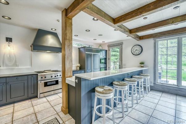 Interior, Kitchen, Recessed Lighting, Stainless Steel Appliances, Wooden Beams
