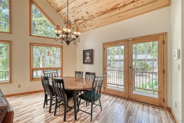 Chandelier, Dining room, Interior, Wooden Ceilings, Wood Texture Flooring