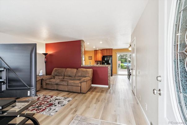 Interior, Kitchen, Living room, Recessed Lighting, Wood Texture Flooring