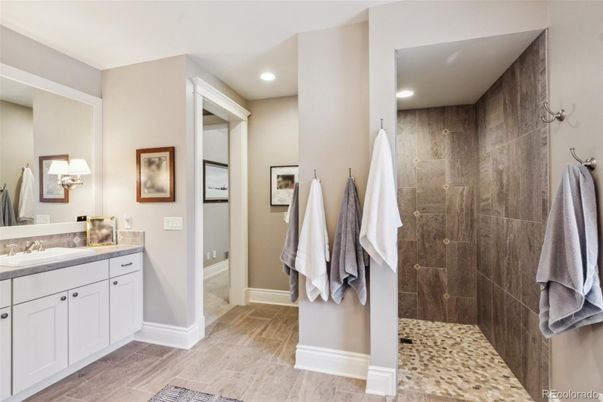 Bathroom, Interior, Recessed Lighting, Wood Texture Flooring