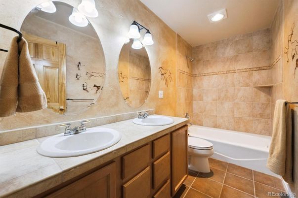Bathroom, Dual Sink Vanities, Interior, Recessed Lighting, Tile Countertops