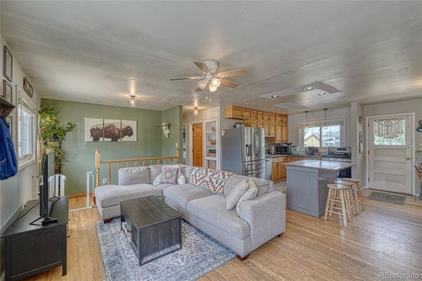 Interior, Kitchen, Living room, Recessed Lighting, Stainless Steel Appliances, Wood Texture Flooring