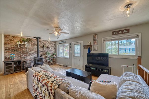 Fireplace, Interior, Living room, Stone Walls, Wood Texture Flooring