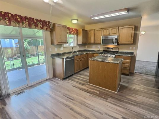 Interior, Kitchen, Stainless Steel Appliances, Wood Texture Flooring
