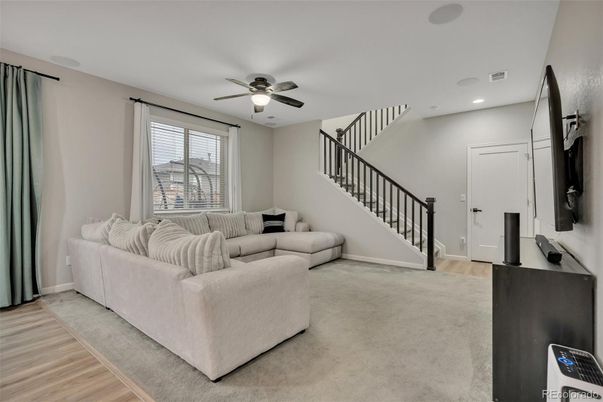 Interior, Living room, Recessed Lighting, Wood Texture Flooring