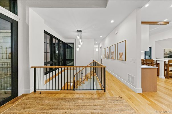 Dining room, Interior, Pendant Lights, Recessed Lighting, Wood Texture Flooring