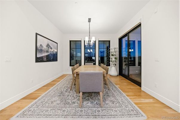 Dining room, Interior, Pendant Lights, Wood Texture Flooring