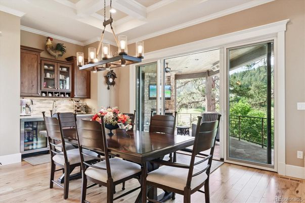 Chandelier, Dining room, Interior, Wood Texture Flooring