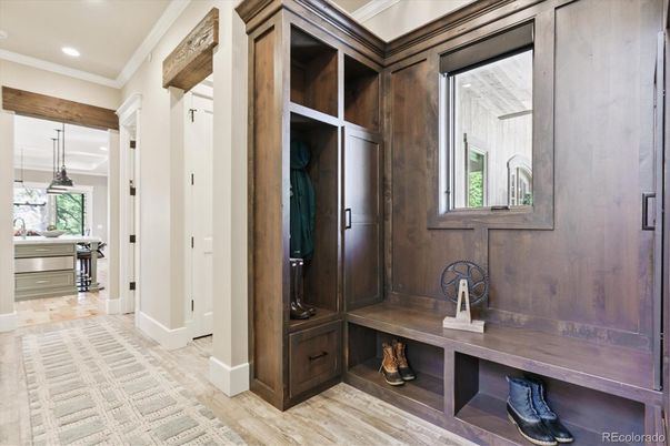 Bathroom, Interior, Pendant Lights, Recessed Lighting, Wood Texture Flooring, Wooden Walls