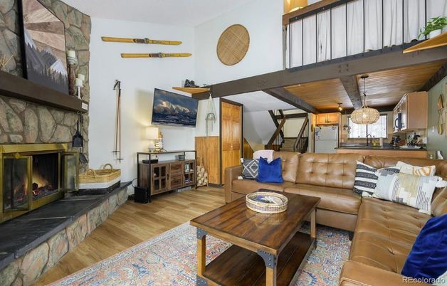 Fireplace, Interior, Living room, Pendant Lights, Wood Texture Flooring