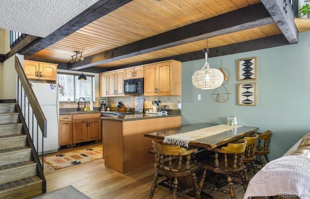 Interior, Kitchen, Pendant Lights, Wooden Ceilings, Wood Texture Flooring