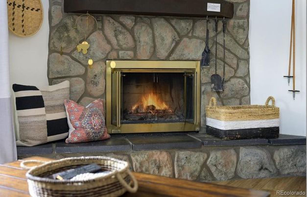 Fireplace, Interior, Pendant Lights, Stone Walls