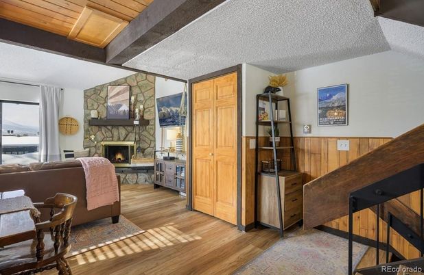 Fireplace, Interior, Living room, Wooden Ceilings, Wood Texture Flooring