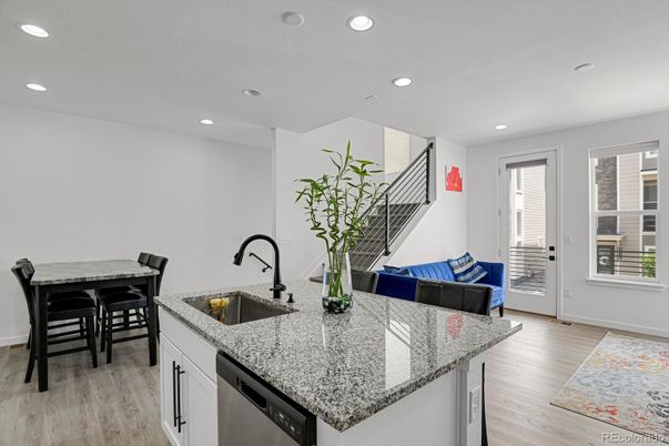 Dining room, Interior, Kitchen, Recessed Lighting, Wood Texture Flooring