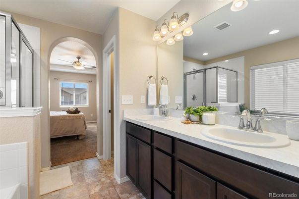 Bathroom, Dual Sink Vanities, Glass Shower, Interior, Recessed Lighting