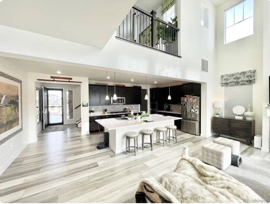 Interior, Kitchen, Pendant Lights, Stainless Steel Appliances, Wood Texture Flooring