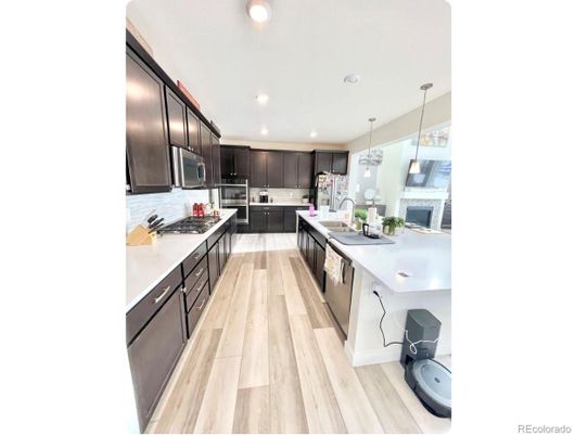 Interior, Kitchen, Pendant Lights, Recessed Lighting, Wood Texture Flooring