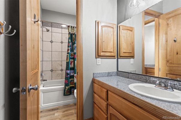 Bathroom, Interior, Tile Countertops, Wood Texture Flooring