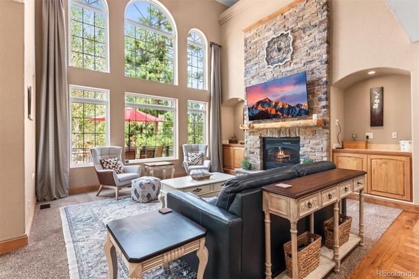 Fireplace, Interior, Living room, Stone Walls, Wood Texture Flooring
