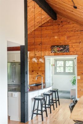 Interior, Kitchen, Pendant Lights, Wooden Beams, Wooden Ceilings, Wood Texture Flooring, Wooden Walls