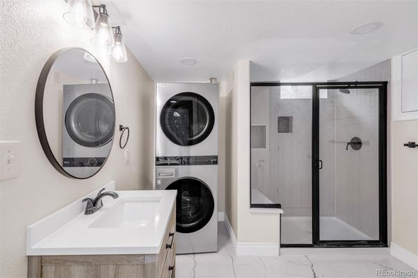 Bathroom, Glass Shower, Interior, Marble, Washer