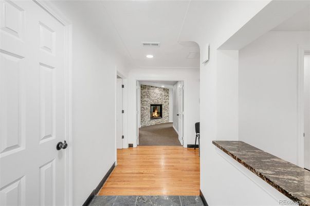 Fireplace, Interior, Recessed Lighting, Wood Texture Flooring