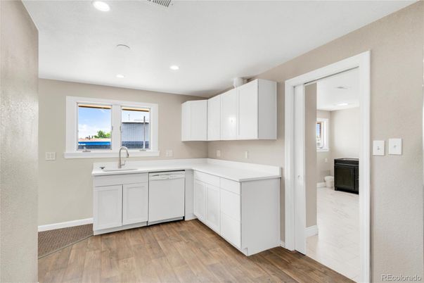 Interior, Kitchen, Recessed Lighting, Wood Texture Flooring