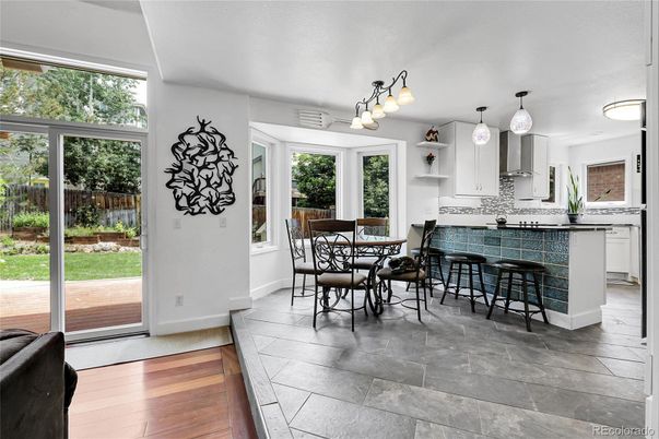 Dining room, Interior, Kitchen, Pendant Lights, Wood Texture Flooring